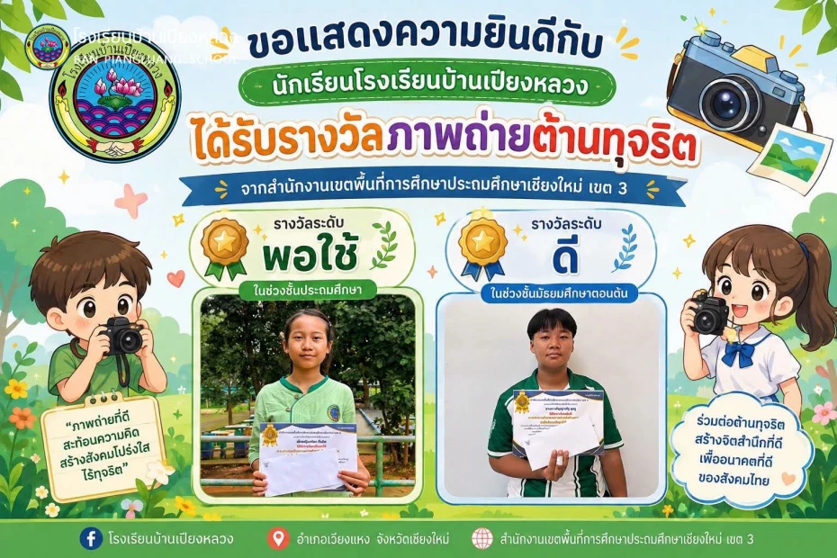 นักเรียนที่ได้รับ รางวัลภาพถ่ายต้านทุจริต